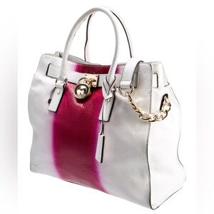 Vintage Michael Kors Hamilton Tote Bag White Leather with Red Colorblock